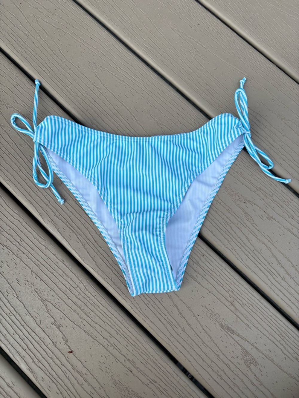 SHEIN Blue & White Striped Tie-Side Bikini Bottoms